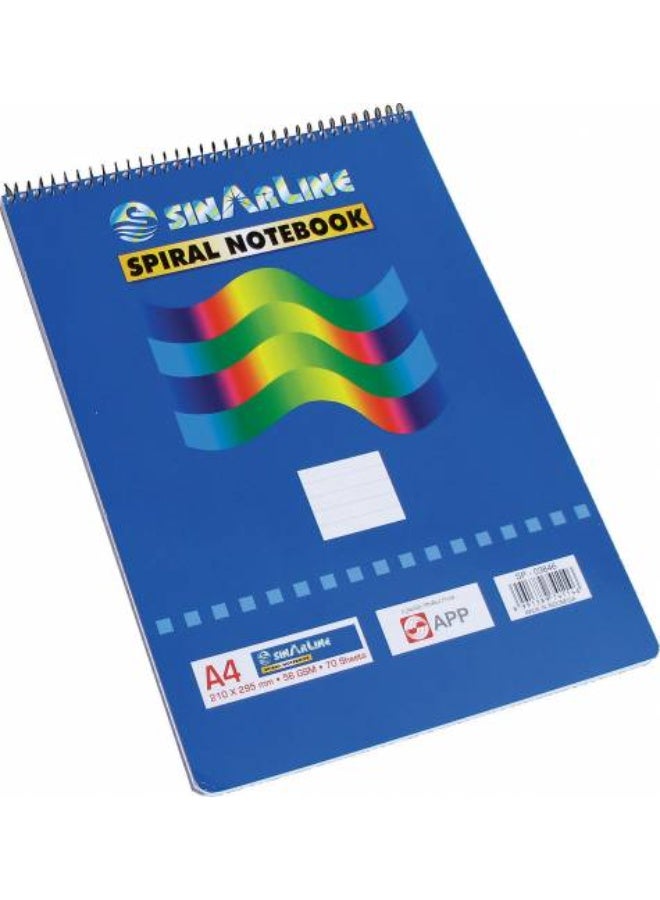 SinarLine - Top Spiral Notebook, 70 Sheets - 56 gsm, A4 Size - Pack of 6 Pieces